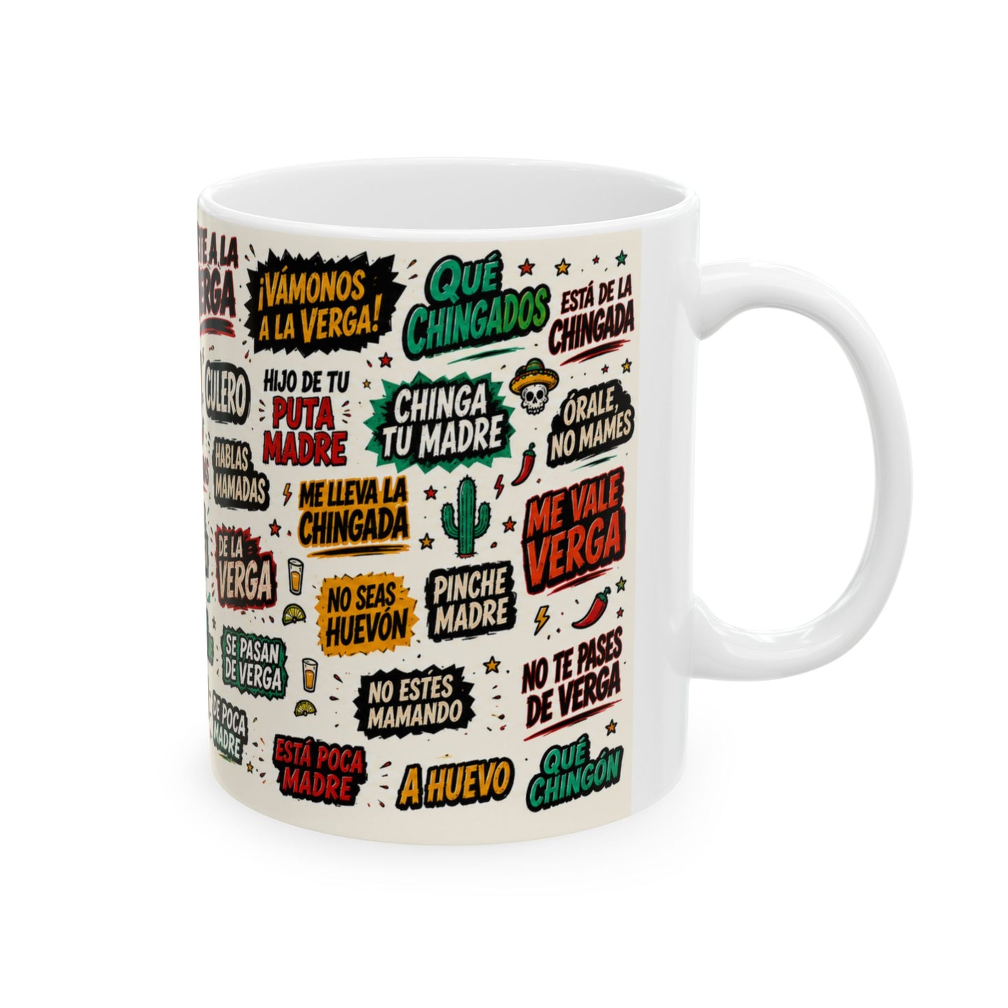 Spanish Slang Sticker Collage Mug 11oz 15oz | Vulgar Phrases Ceramic Mug