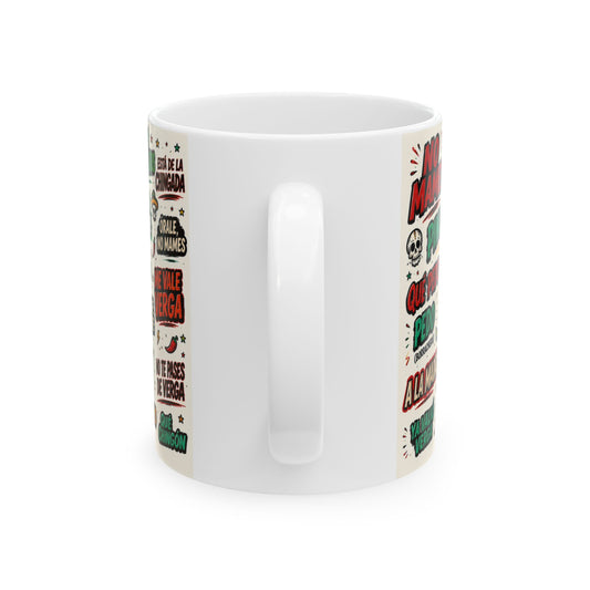 Spanish Slang Sticker Collage Mug 11oz 15oz | Vulgar Phrases Ceramic Mug
