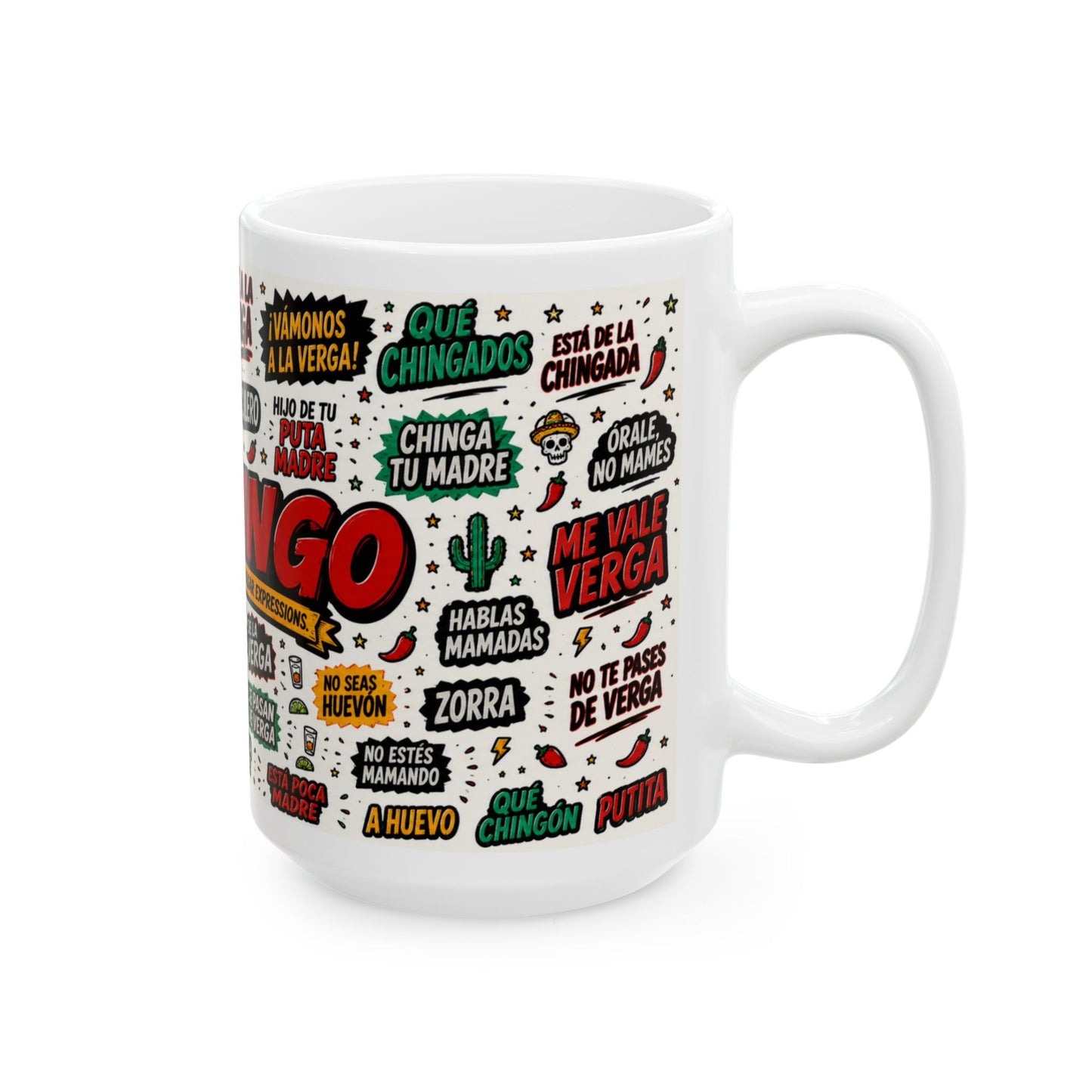 Vulgar Spanish Slang Collage Mug 11oz 15oz | Vulgar Phrases Ceramic Mug
