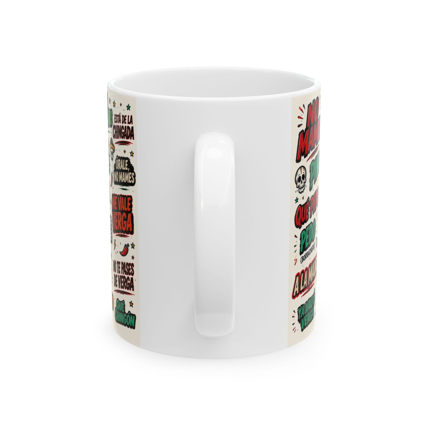 Spanish Slang Sticker Collage Mug 11oz 15oz | Vulgar Phrases Ceramic Mug