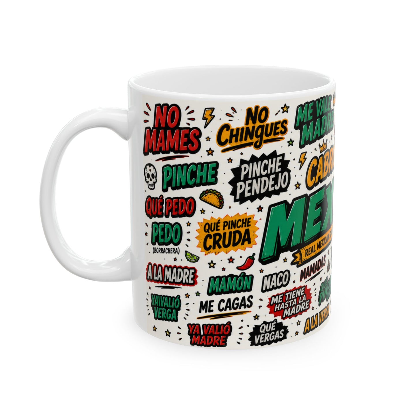Vulgar Spanish Slang Collage Mug 11oz 15oz | Vulgar Phrases Ceramic Mug