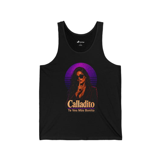 Calladito Tank Top — Retro Neon "Calladito Te Ves Más Bonito" Graphic Tank
