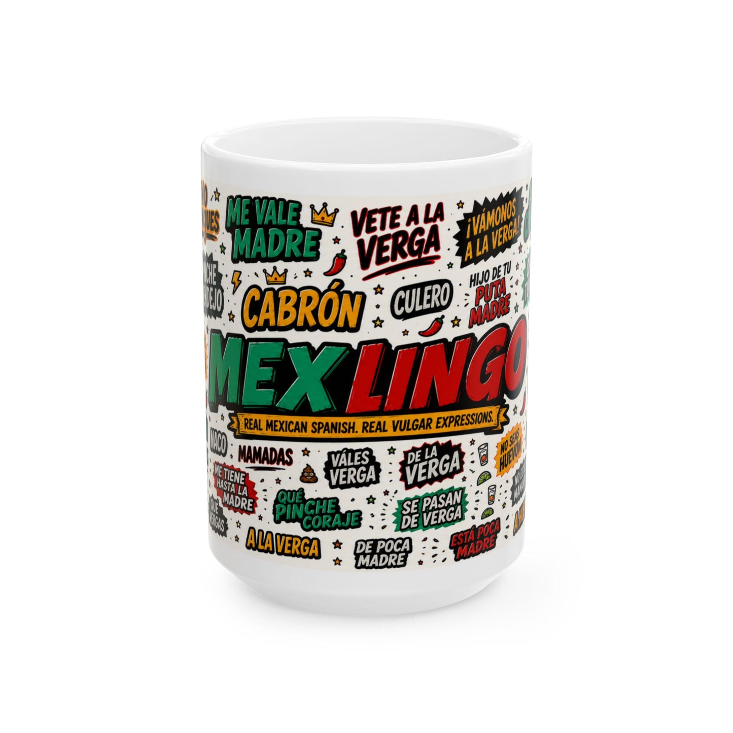 Vulgar Spanish Slang Collage Mug 11oz 15oz | Vulgar Phrases Ceramic Mug