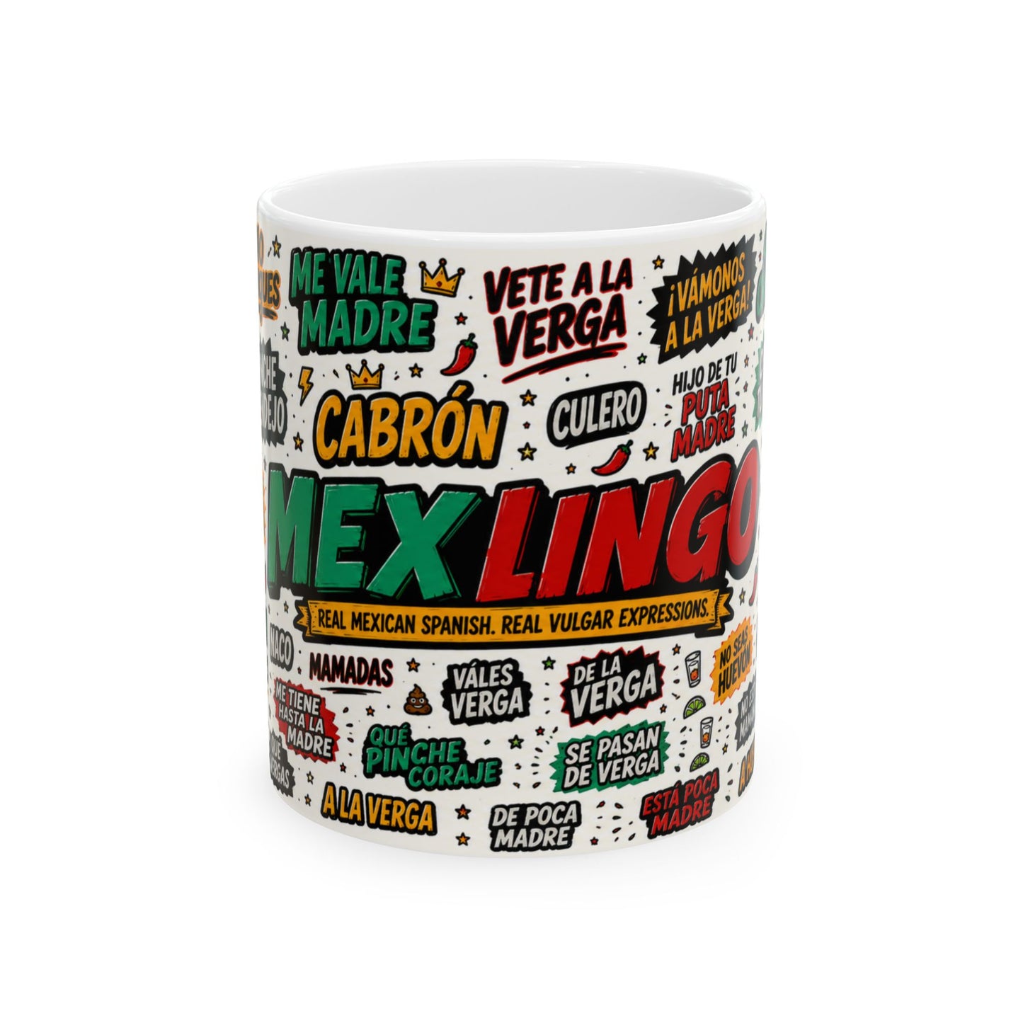 Vulgar Spanish Slang Collage Mug 11oz 15oz | Vulgar Phrases Ceramic Mug