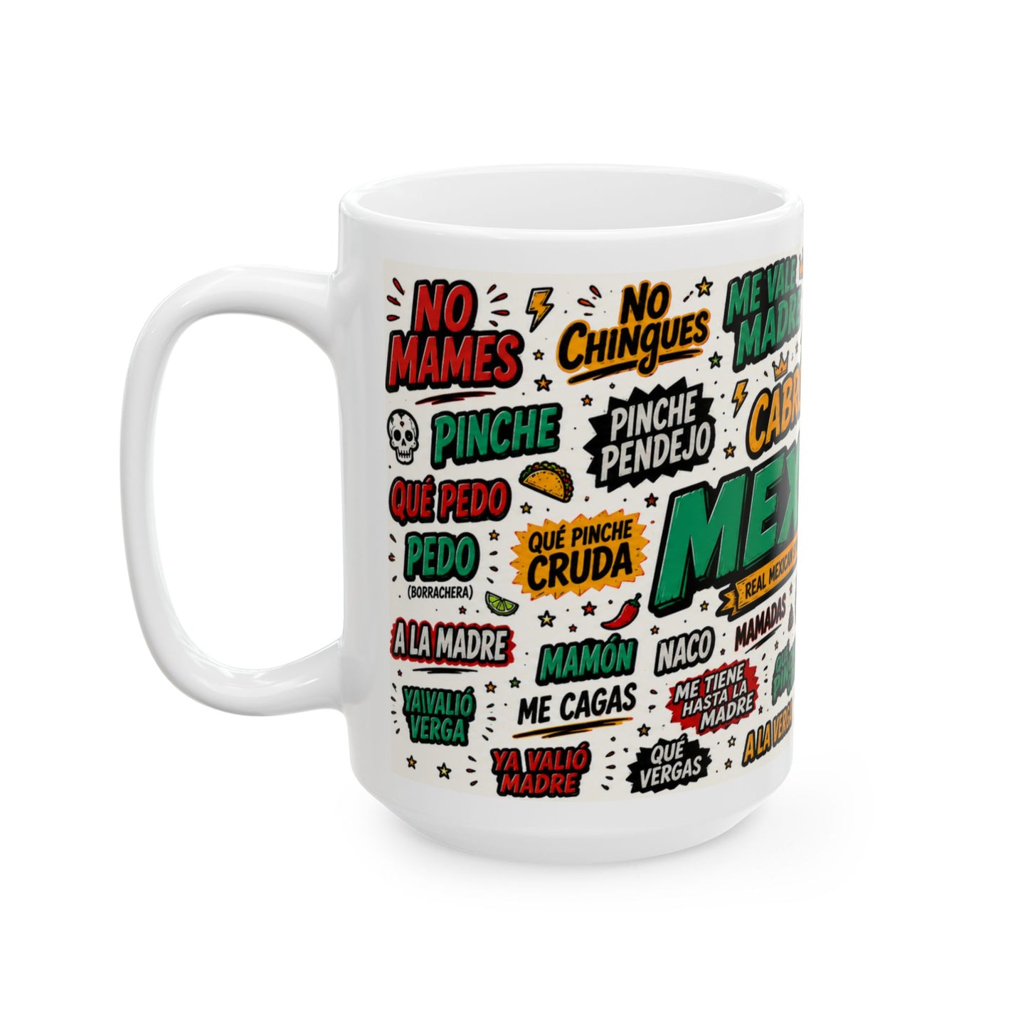 Vulgar Spanish Slang Collage Mug 11oz 15oz | Vulgar Phrases Ceramic Mug