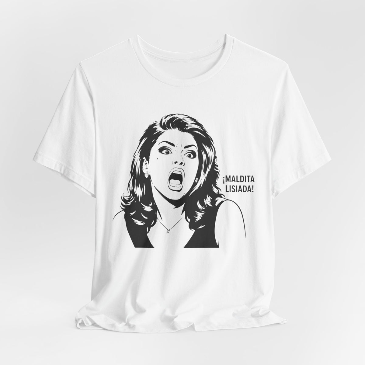 Maldita Lisiada Graphic Tee — Retro Shocked Woman Spanish Phrase T‑Shirt