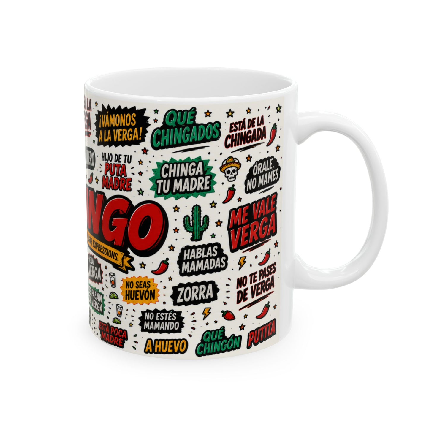 Vulgar Spanish Slang Collage Mug 11oz 15oz | Vulgar Phrases Ceramic Mug